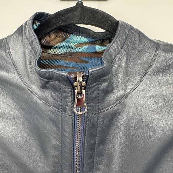 Populer Woman's Mosaic Blue Reversible Leather Jacket woman’s size Large - Picture 3 of 14